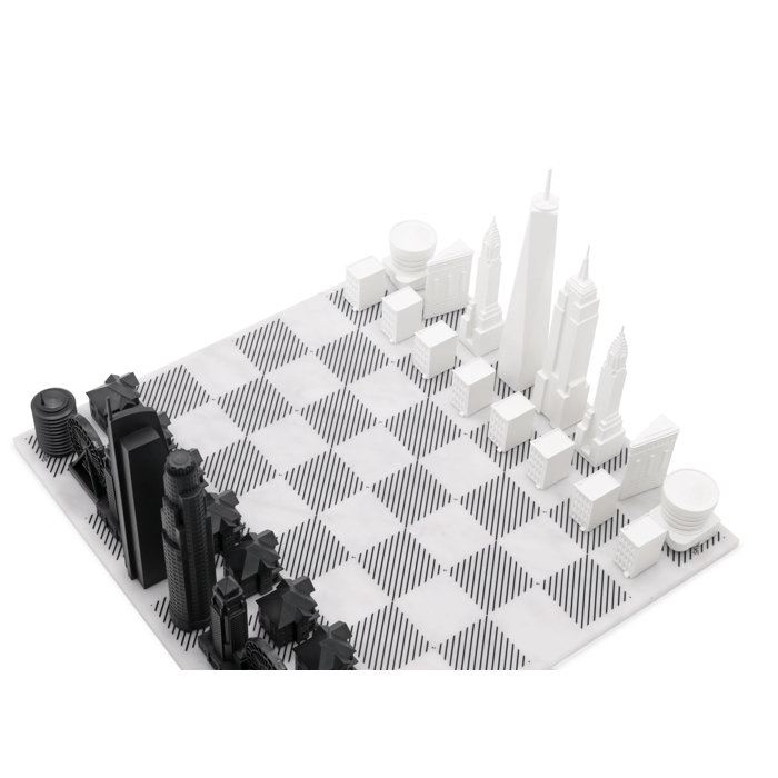 Skyline Chess Acrylic NEW YORK vs LOS ANGELES Chess Set with Marble Hatch Board | Perigold