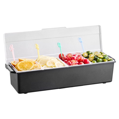 Présentoir à condiments réfrigérés, récipient de service à condiments à 4 compartiments avec couvercle, plateau de bar réfrigérant avec couvercle, idéal pour le service de tacos, salades, fruits, à la maison et au restaurant.