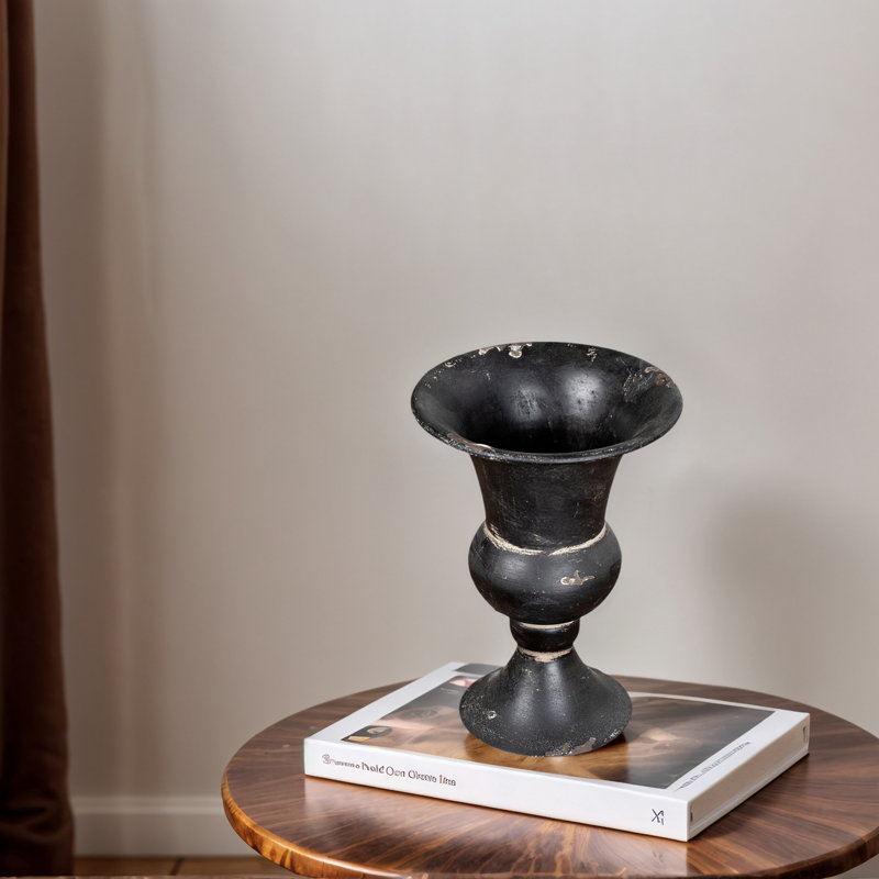 Vintage Metal Vase With Distressed Black Finish And Rustic Charm For Home Decor