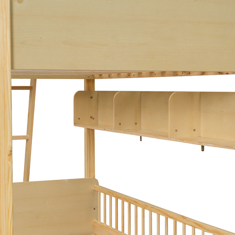 Brooke Wooden Bunk Bed with 3 Storage Shelves & Reversible Ladder, Natural
