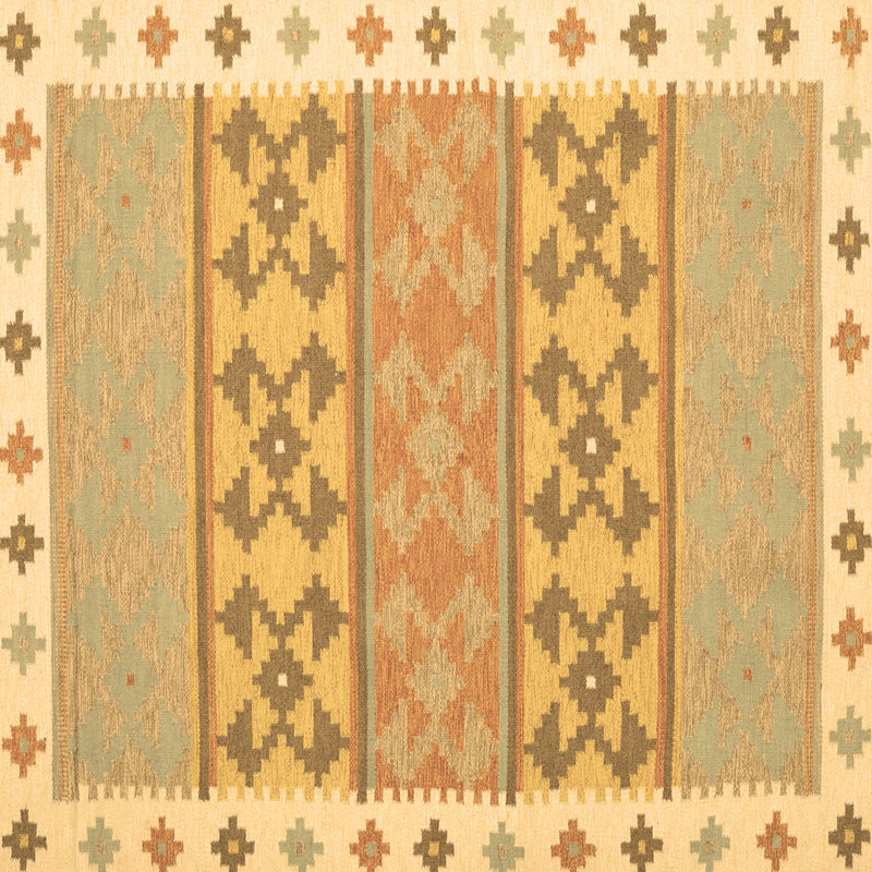 Tapis brun / jaune en laine tissée à la machine Duhl, Carré 5 pi