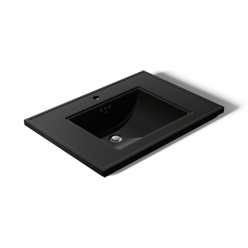 Memoirs Stately Pedestal/Console Table Bathroom Sink Basin with Single Faucet-hole Drilling, Black Black, Single Hole
