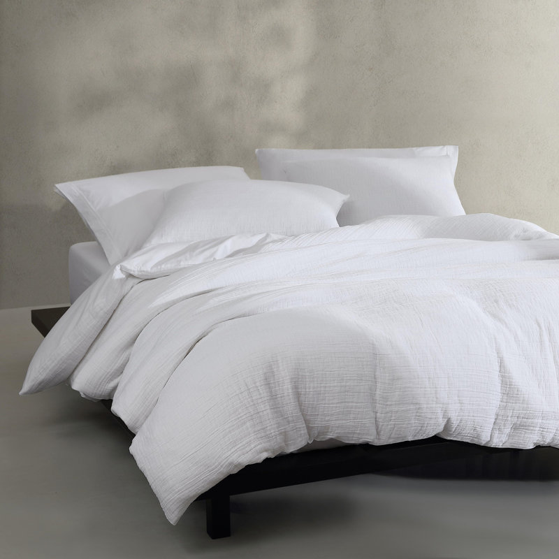 Calvin Klein Washed Texture Solid Cotton Comforter Set, Queen Comforter + 2 Standard Shams, White