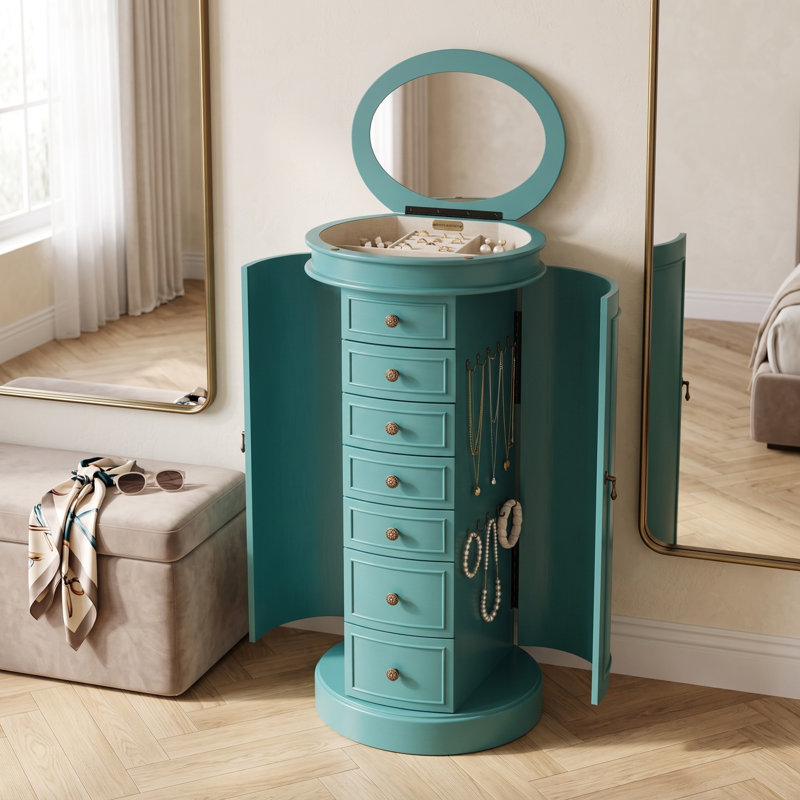Armoire à bijoux avec miroir Pettus, Turquoise