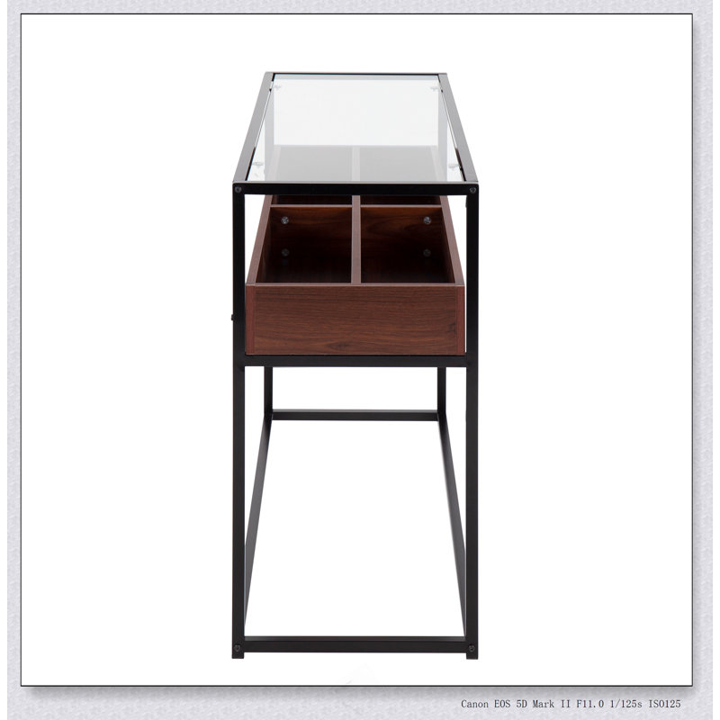 Console contemporaine en métal et verre transparent, Naturel, Noir