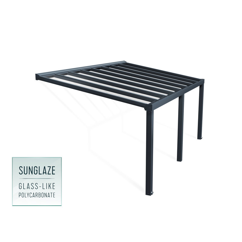 Palram - Canopia Stockholm 19' W x 11' D Polycarbonate Aluminum Stationary Slope Patio Awning Gray/Clear, 11' x 19'