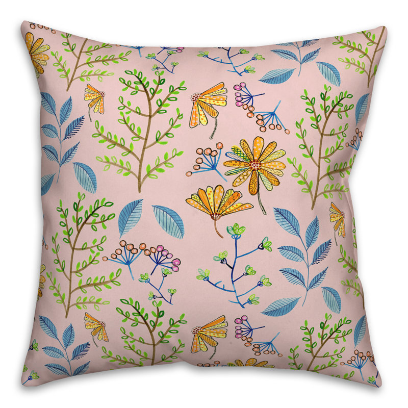 Coussin décoratif floral intérieur / extérieur en polyester, 14"H x 20"W, Bleu marine