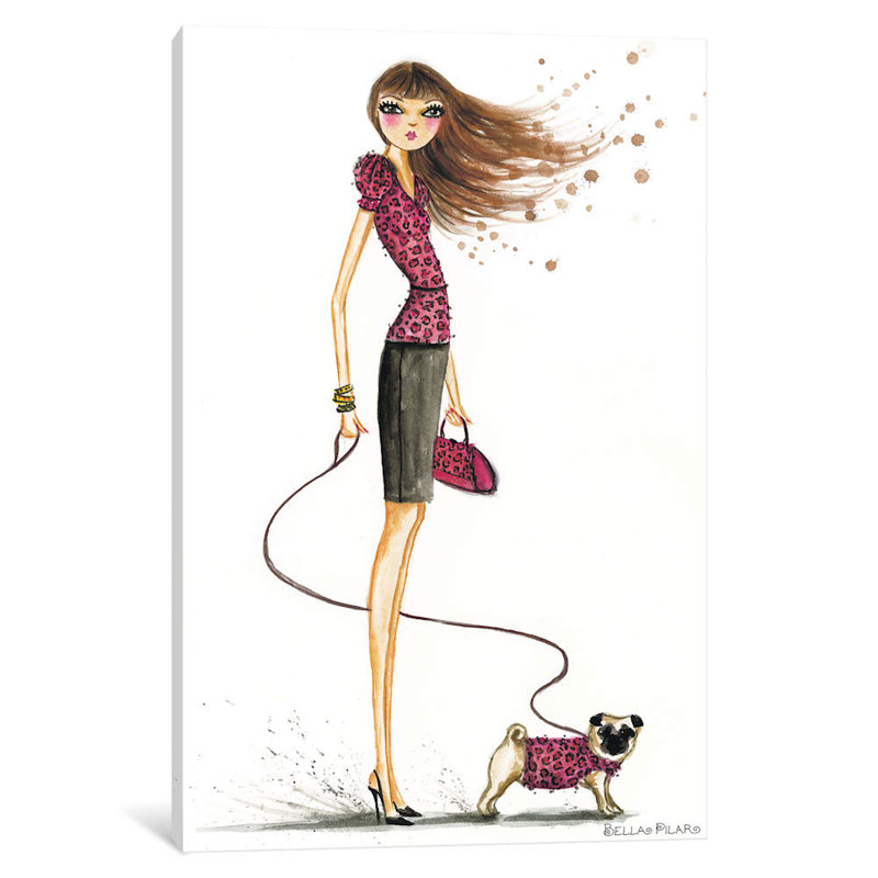 " Animal Pooch " by Bella Pilar, 24" H x 16" W x 1" D, Black Framed Fine Art Paper, White