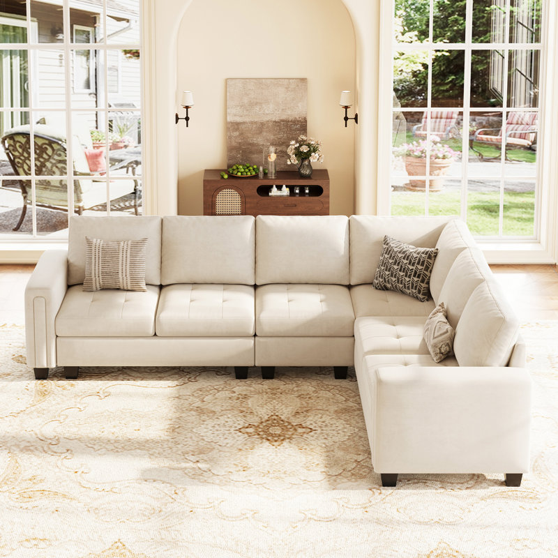 Shavera 5-Piece Velvet Upholstered Sectional Couch L Shaped Corner Modular Sofa 5-Seat Livingroom Apartment Couch