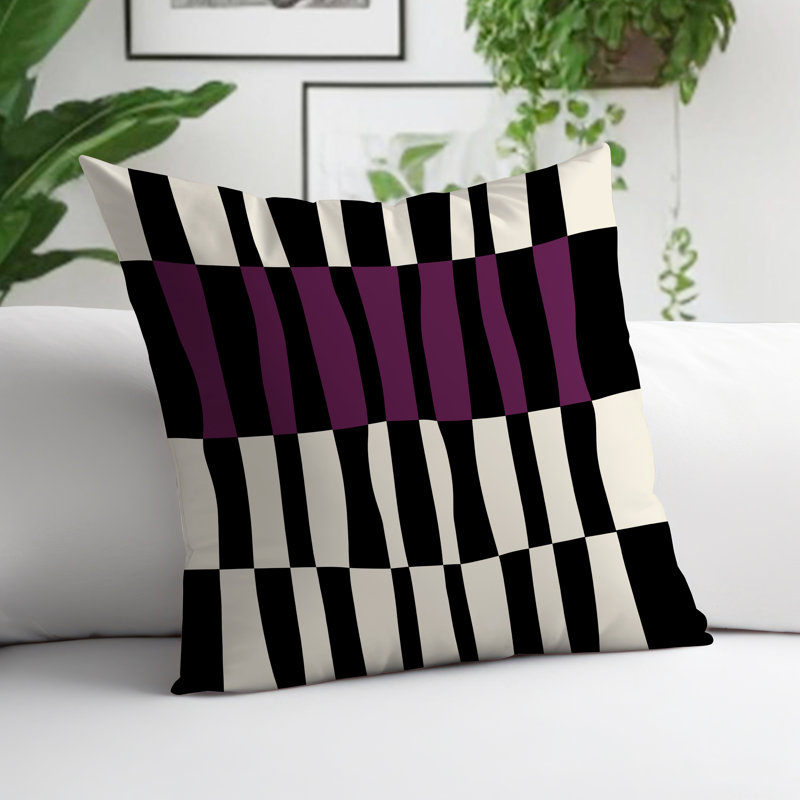 Bianca Spun Polyester Reversible Throw Pillow, Purple/Off White/Black, 15"H x 15"W