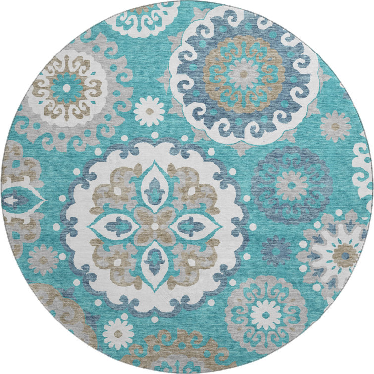 Premium Machine Washable Prisco Teal Rug