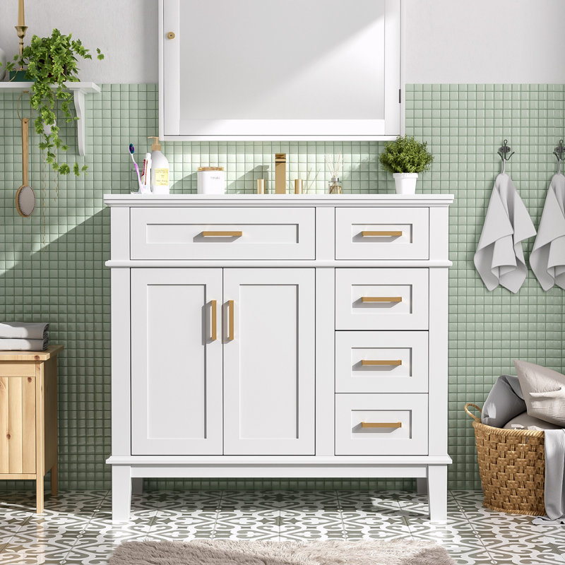 Meuble-lavabo moderne avec lavabo en céramique, Blanc