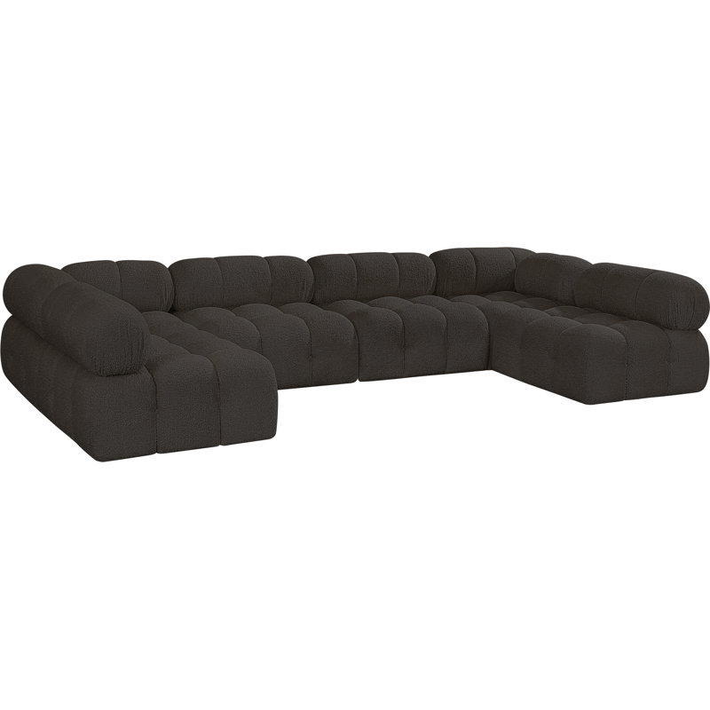 Ames 136" Upholstered Sectional, Brown Boucle Fabric