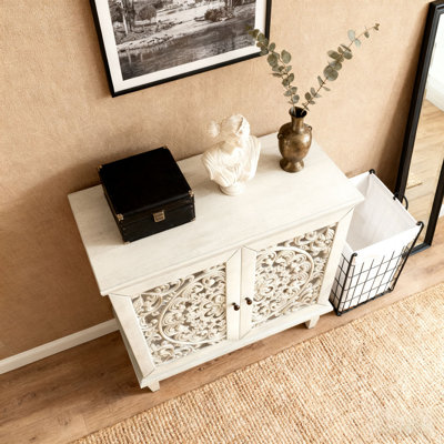 Armoire décorative, rangement à 2 portes, tablette réglable et pieds en bois massif