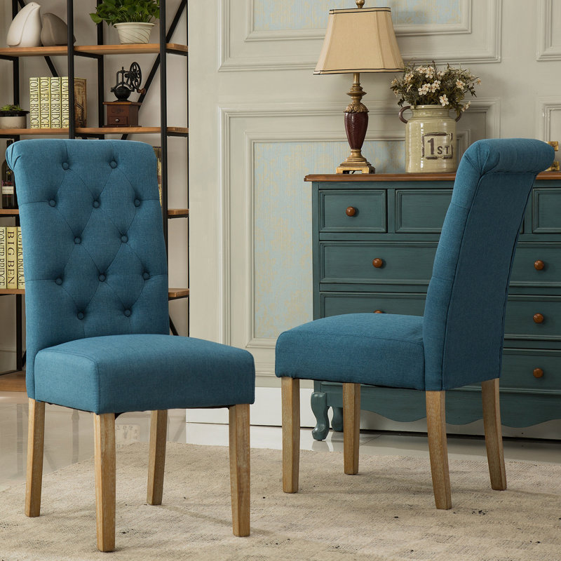 Ensemble de 2 chaises parsons capitonnées en bois massif Habit, bleu, Bleu