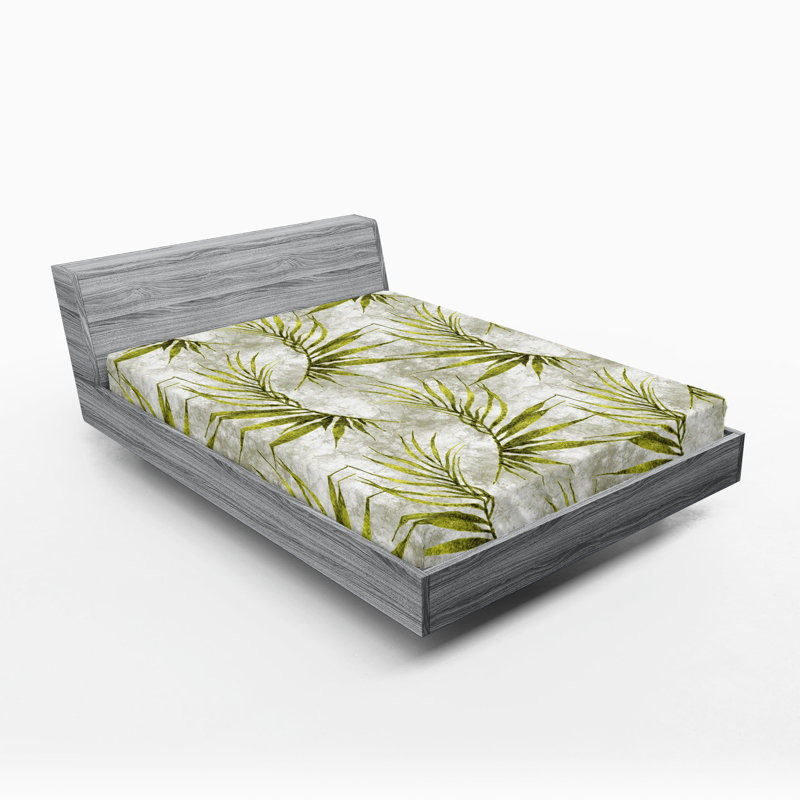 Drap-housse rustique Ambesonne, Drap-housse de taille très grand, Jaune, vert, gris pâle / floral