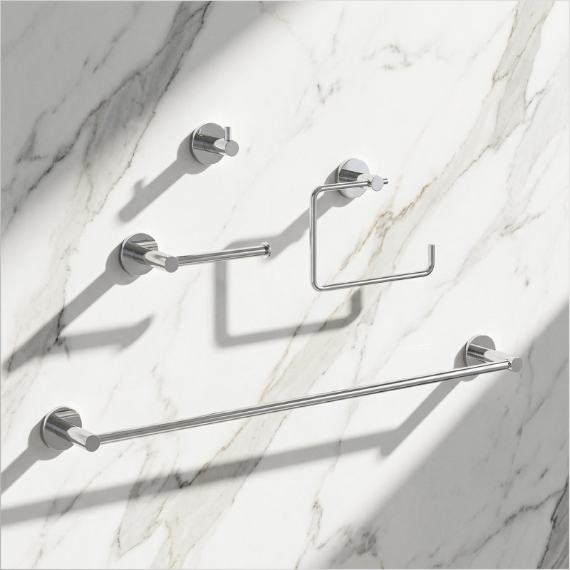 VIGO Cass 4-Piece Chrome Bathroom Hardware Set with 24-in Towel Bar, Toilet Paper Holder, Hand Towel Holder and Hook, Chrome