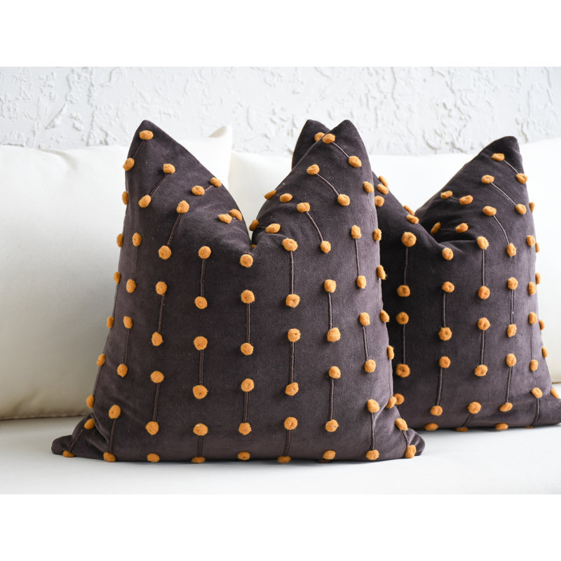 Velvet Brown with Pom Poms 2 Pillow Set