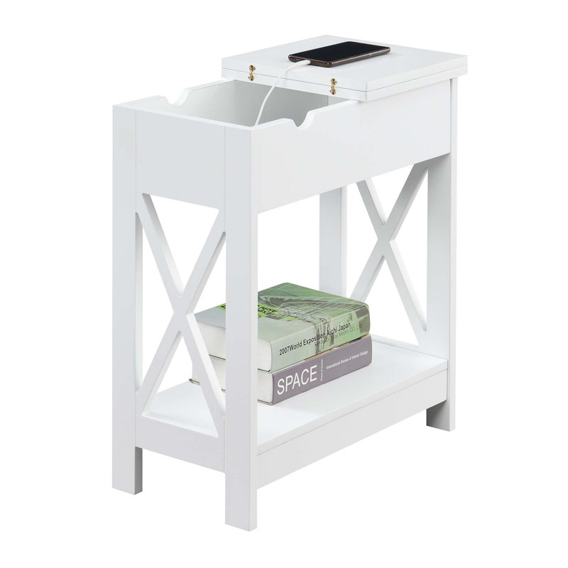 Gerde End Table and Built-In Outlets, White/White