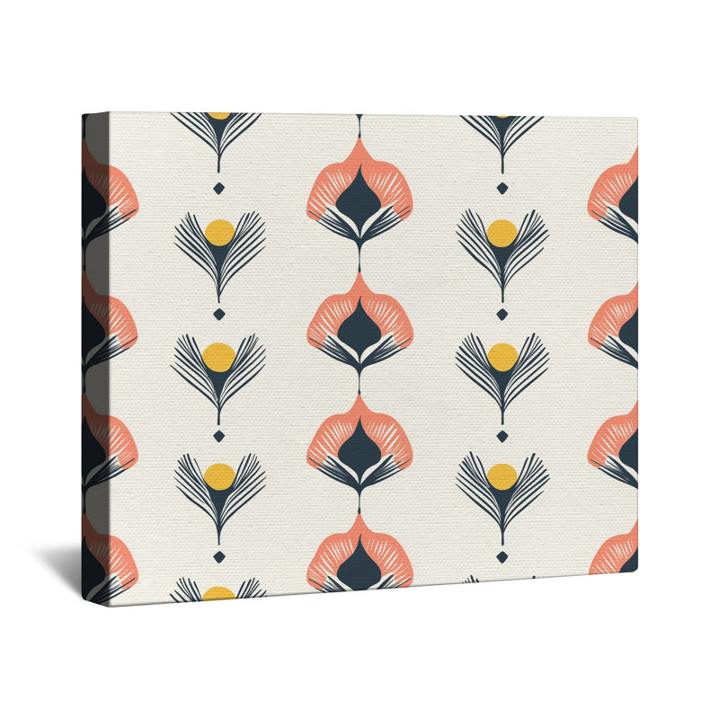 Art Deco Floral Motif Canvas Gallery Wrap in Many Sizes, 12 x 12 inches
