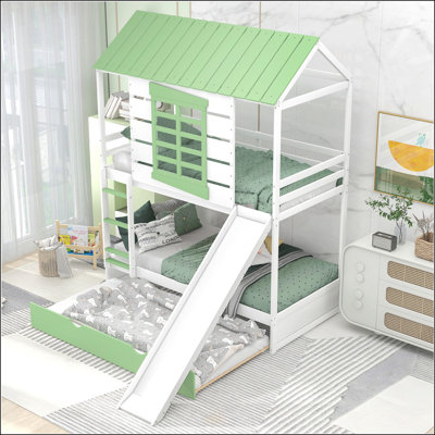 Lit superposé simple au-dessus de simple avec glissière convertible et lit gigogne
