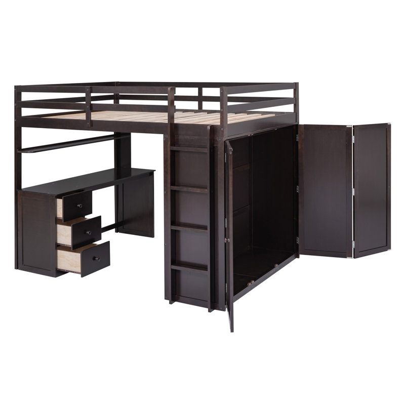 Lit mezzanine avec tiroirs, Double, Espresso