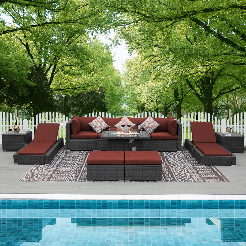 Jiovany 8 - Person Modular Patio Conversation Set with Cushions, Red