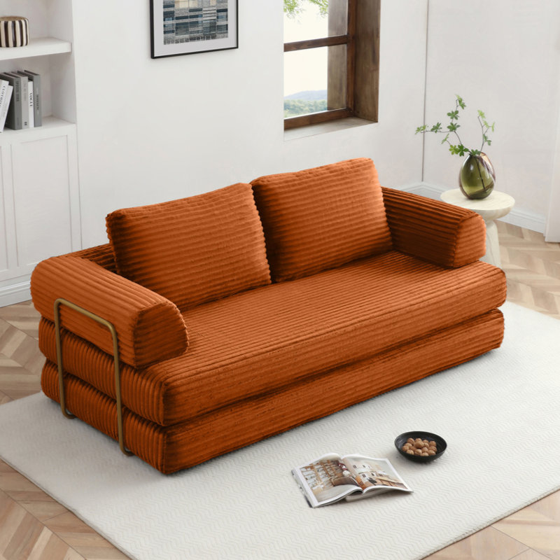  Multi-Functional Folding Sofa Bed, Ergonomic Corduroy Convertible Floor Loveseat with Support Pillows for Living Room Family Leisure
