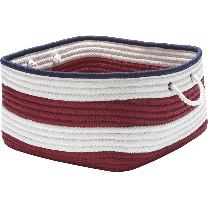 Panier en tissu à rayures nautiques, Bleu marine / rose, H 12 po x l 18 po x P 18 po