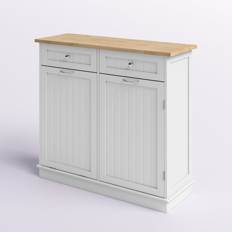 Algaba Wooden Kitchen Trash Cabinet Tilt Out Bin Holder w/ Drawer & Storage Shelf Black Lark Manor Base Finish: White