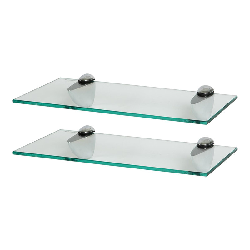 Harbour Housewares - Floating Glass Shelves with Silver Brackets - Set of 2, 0.50cm H x 40cm W x 13cm D