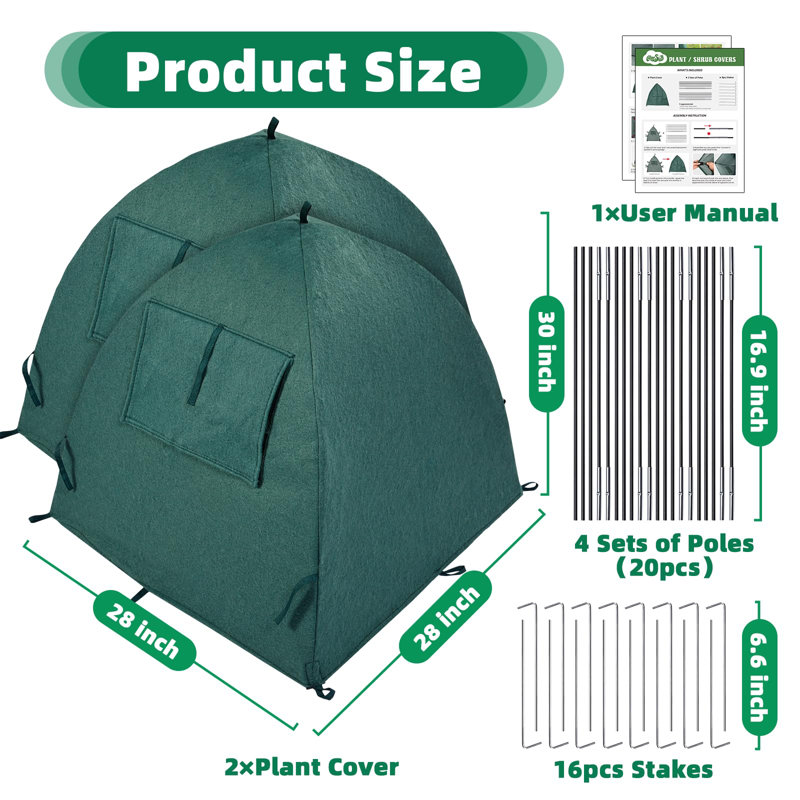 Green Non-Woven Fabric Outdoor Plant Covers with Poles and Stakes