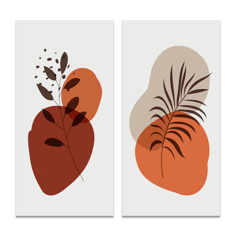 Minimalistic Abstract Designs in Retro Colors I - Ensemble de 2 peintures, Toile tendue, H 20 po x l 24 po x P 1 po