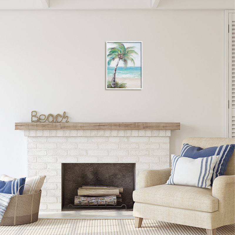 White Framed Palm Tree Beach Landscape Canvas Print, 16 x 20