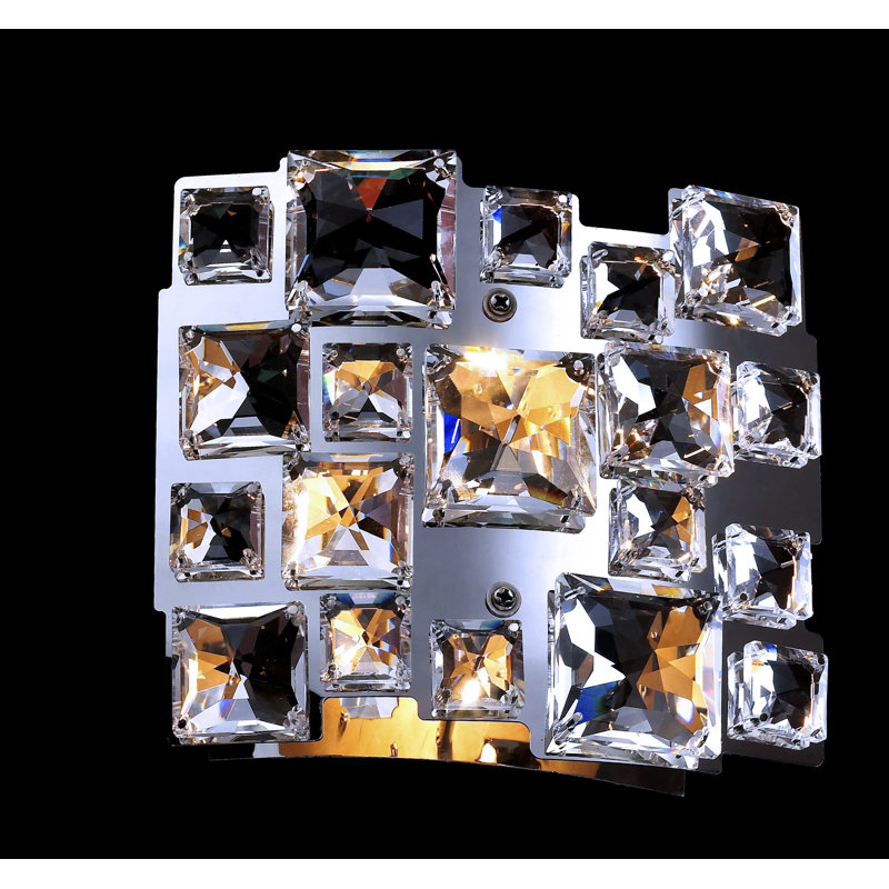 Applique murale transparente recouverte de cristal avec cadre chromé, 6,2" H x 5,9" L x 6,2" D
