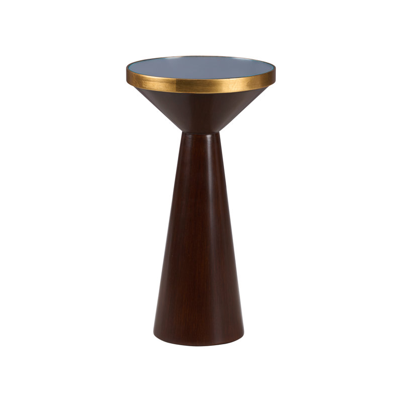New York Glass End Table, Black Top/Mahogany Base