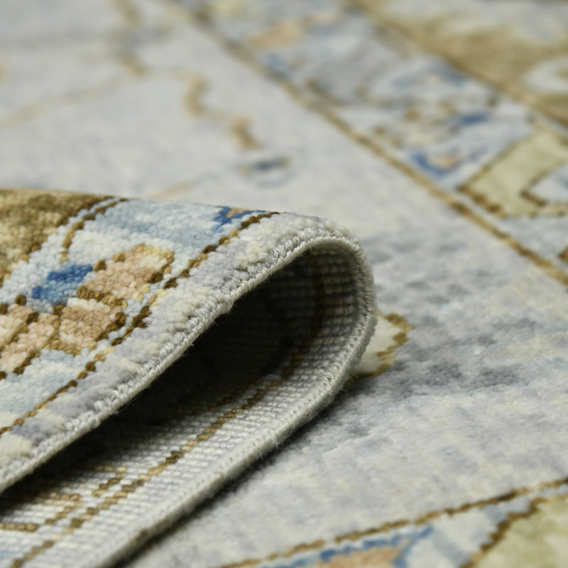Blu Wool Oriental Area Rug in Neutral, Rectangle 2' x 3'