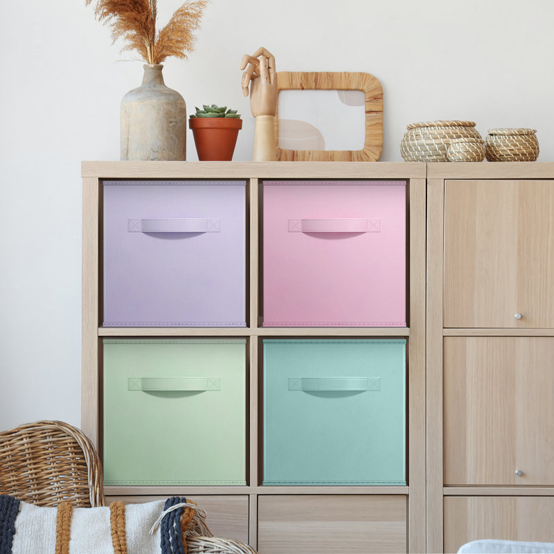Pastel Foldable Fabric Storage Cube Bins with Handles, 11 Inch