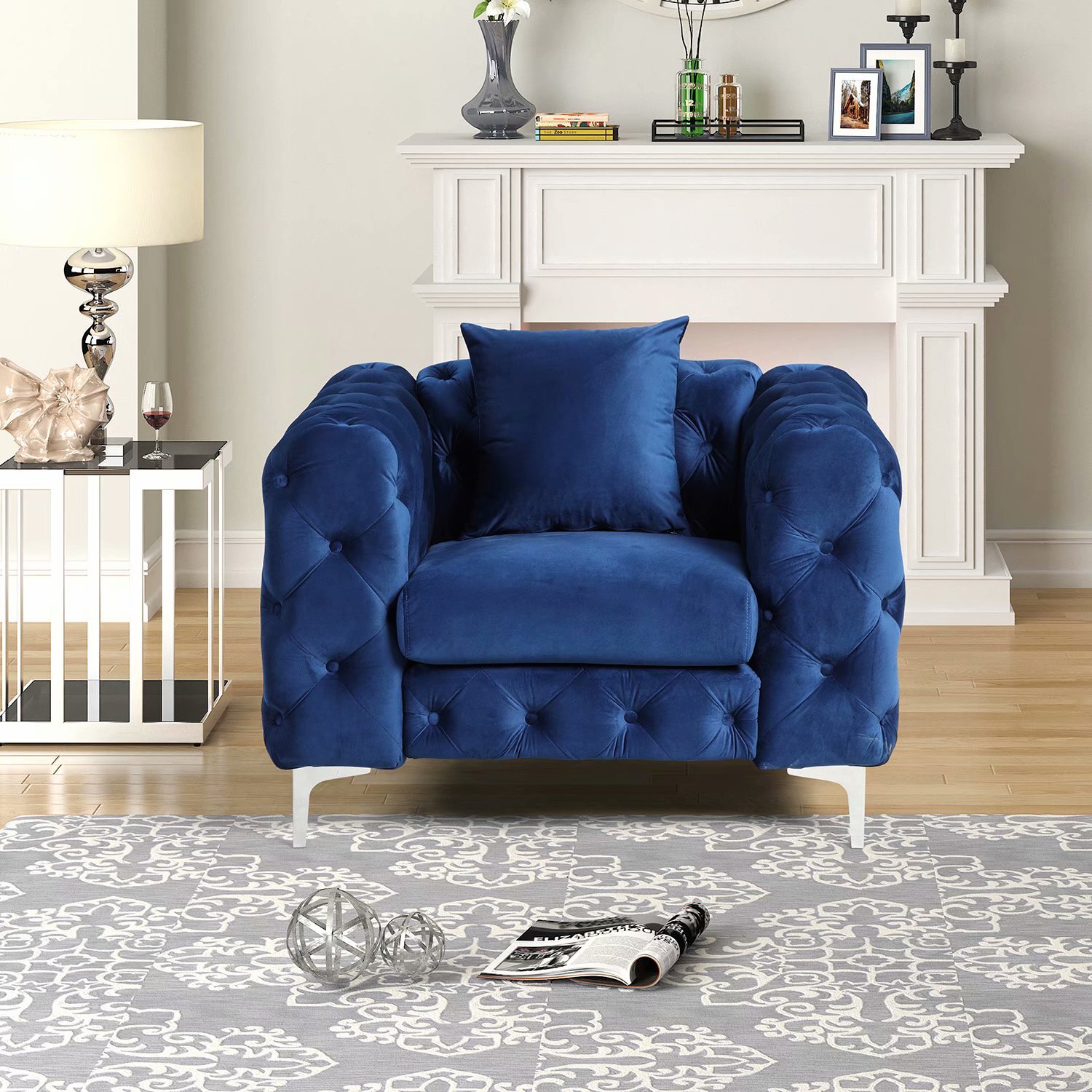 Royal blue 2024 velvet accent chair