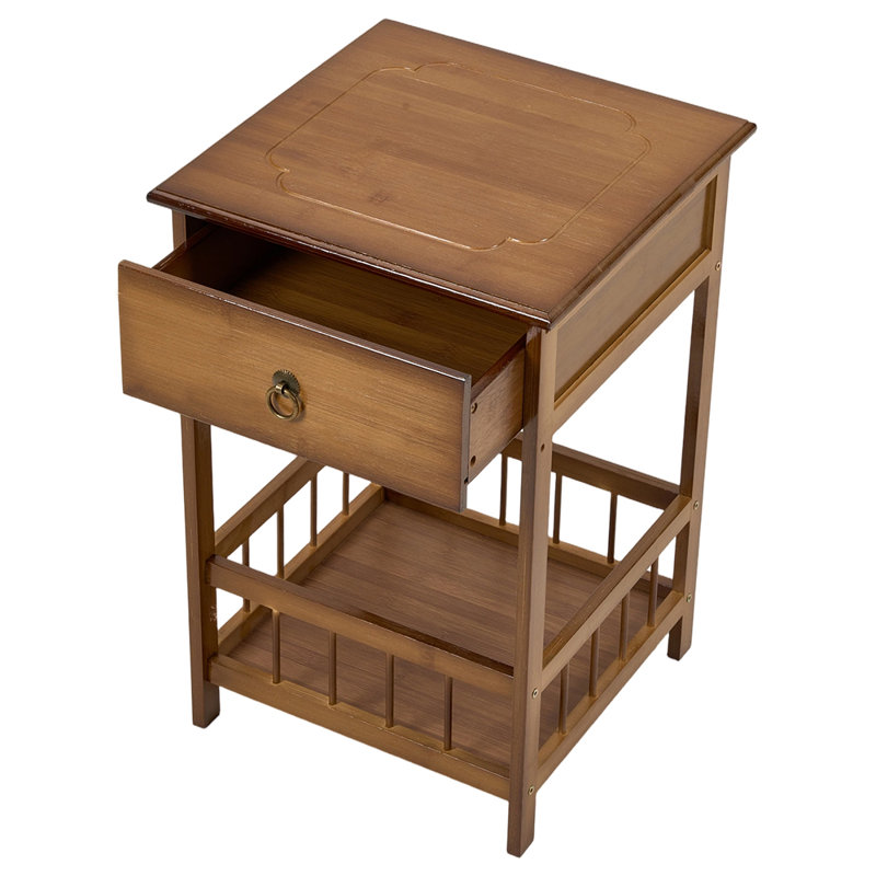 Natural Nan Bamboo Nightstand with Drawer & Open Storage