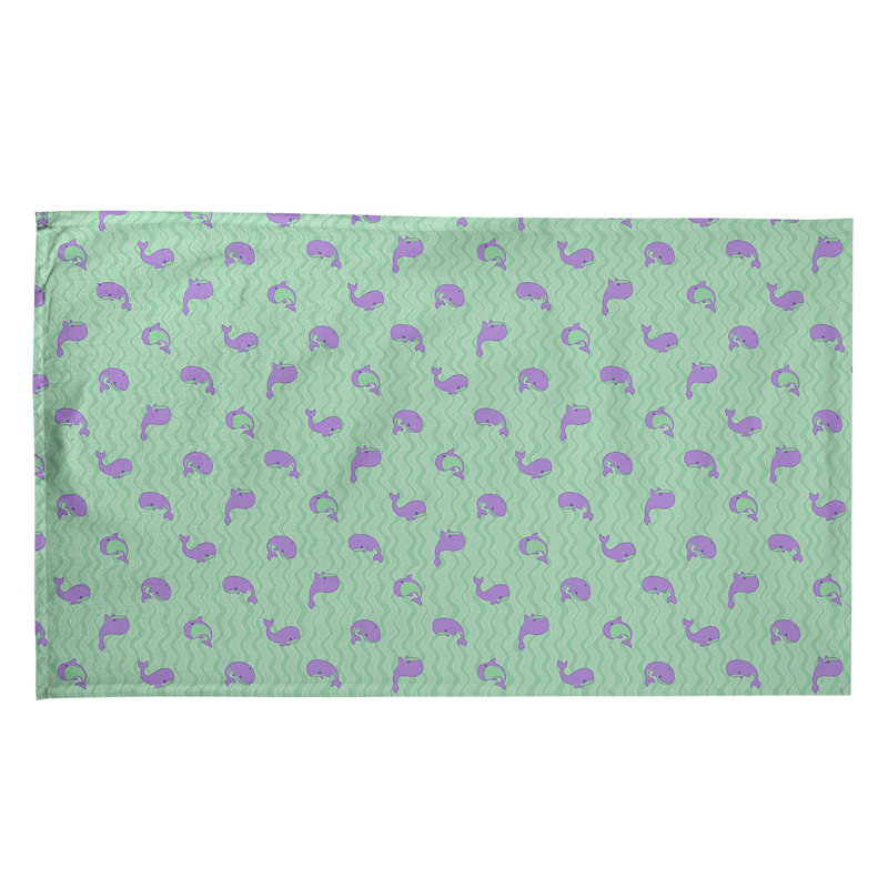 Serviette de thé à motif baleines, Polyester sergé, Vert / Mauve