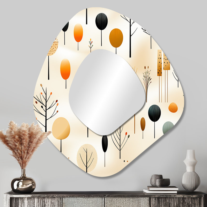 Minimalisme, fougère beige, motif V - miroir unique de forme florale unique, grand miroir mural beige, impression d'art en métal