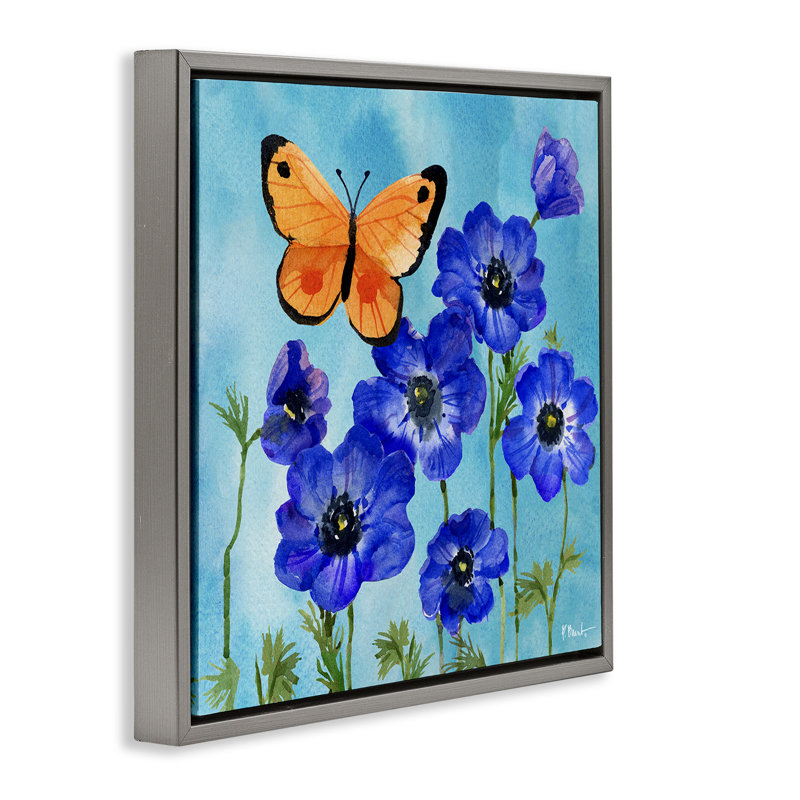 Cadre flottant Poetic Monarch Butterfly, design par Paul Brent, H 18 po x l 18 po, Cadre flottant gris lustré