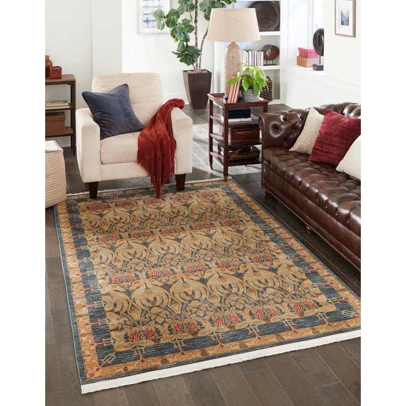 Tapis contemporain de couleur denim Stirling, Rectangle 10 pi x 14 pi 1 po