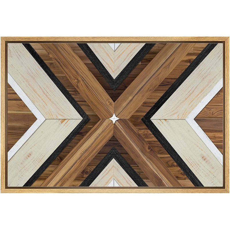 "Geometric Brown Wood Polygons", formes abstraites - cadre flottant, impression sur toile, H 24 po x l 36 po x P 1,5 po