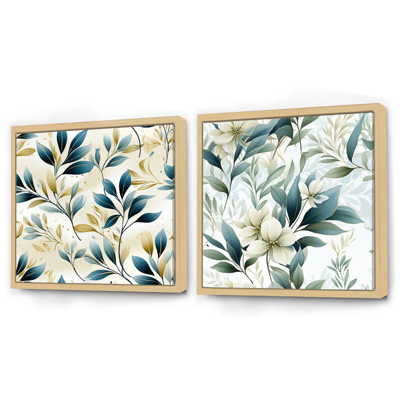 Eckhart - Ensemble de 2 collages carrés floral et botanique, Cadre flottant brun, H 36 po x l 73 po