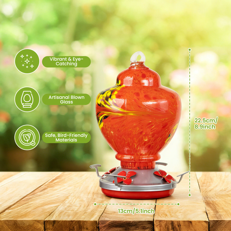 Mangeoire à suspendre en verre pour colibris, Rouge