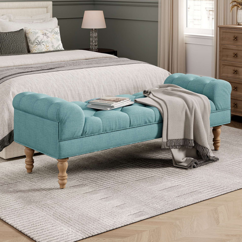 Button-Tufted End Of Bed Bench,Large Upholstered Ottoman,Foot Rest With Legs,Footstool With Rolled Arms,Upholstered Fabric Bench,Indoor Bench