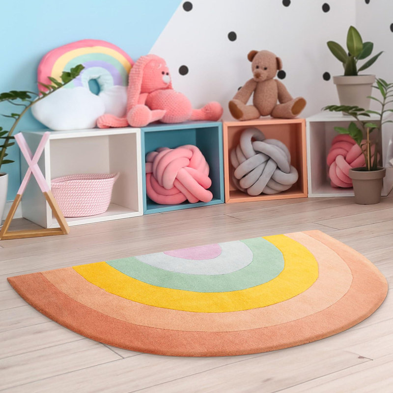 Tapis unique en laine pour enfants, Demi-cercle 2 pi 4 po x 4 pi 1 po