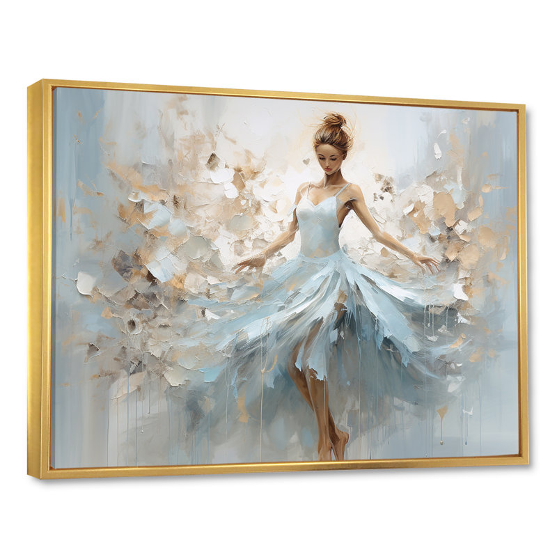 «Blue Gold Minimalisme Ballerina», impression sur toile encadrée de ballet, H 12 po x l 20 po x P 1 po, Cadre flottant doré